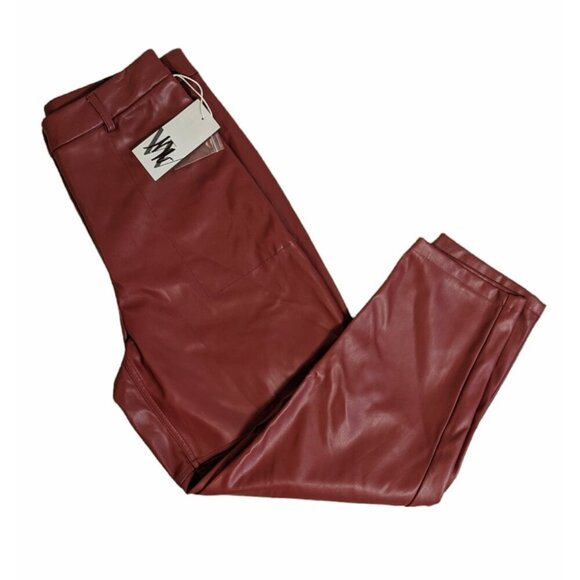 Worthington Brown Faux Leather High Waisted Tapered Pants - Picture 2 of 4